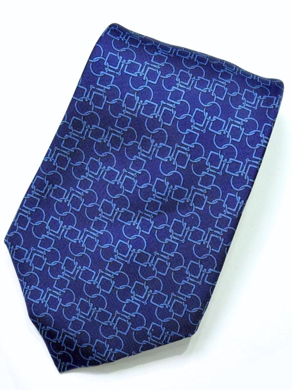 HERMES Blue Shape Link Patter Print Silk Tie
